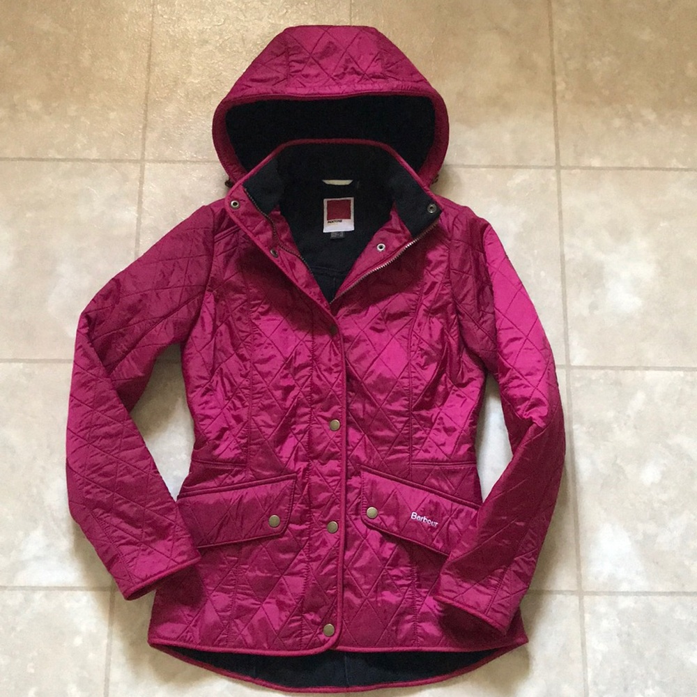 Barbour Pantone Quilted Jacket Hood US 6 Fuchsia